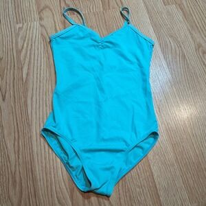 Balera Turquoise Blue Camisole Dance Leotard Pinch Front V-Back Girls Large LC